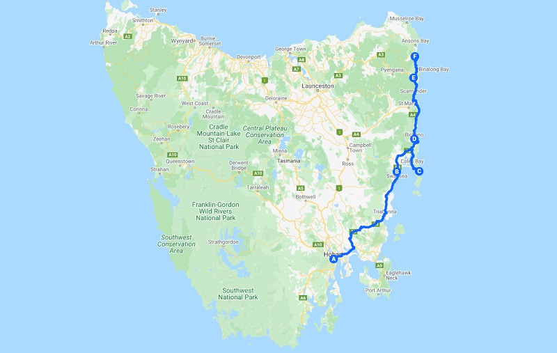 Roadtrip Tasmanie- carte