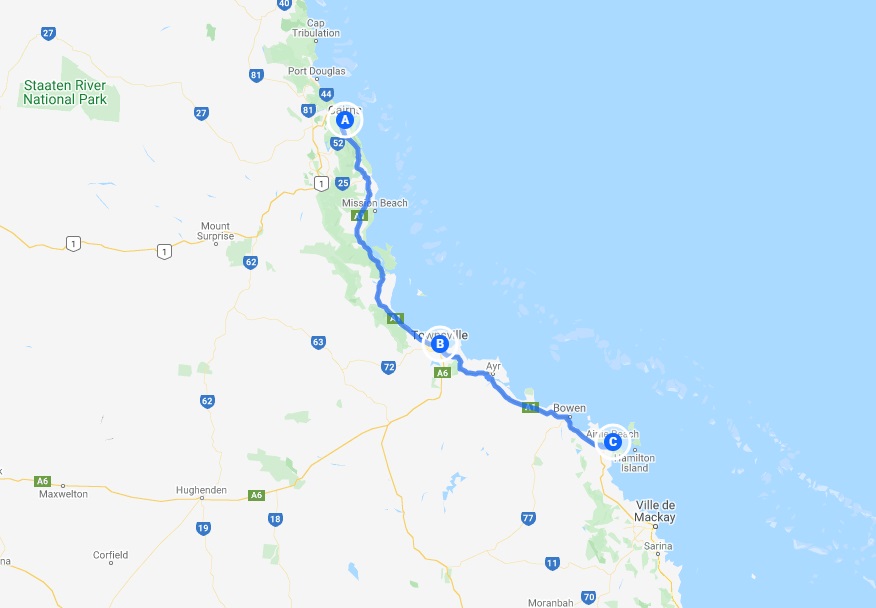 Roadtrip australie - queensland route tropicale- carte
