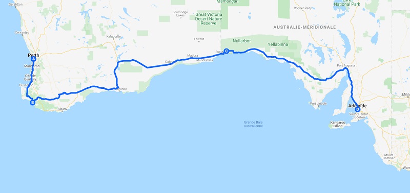 Roadtrip australie - Plaine de Nullarbor- carte