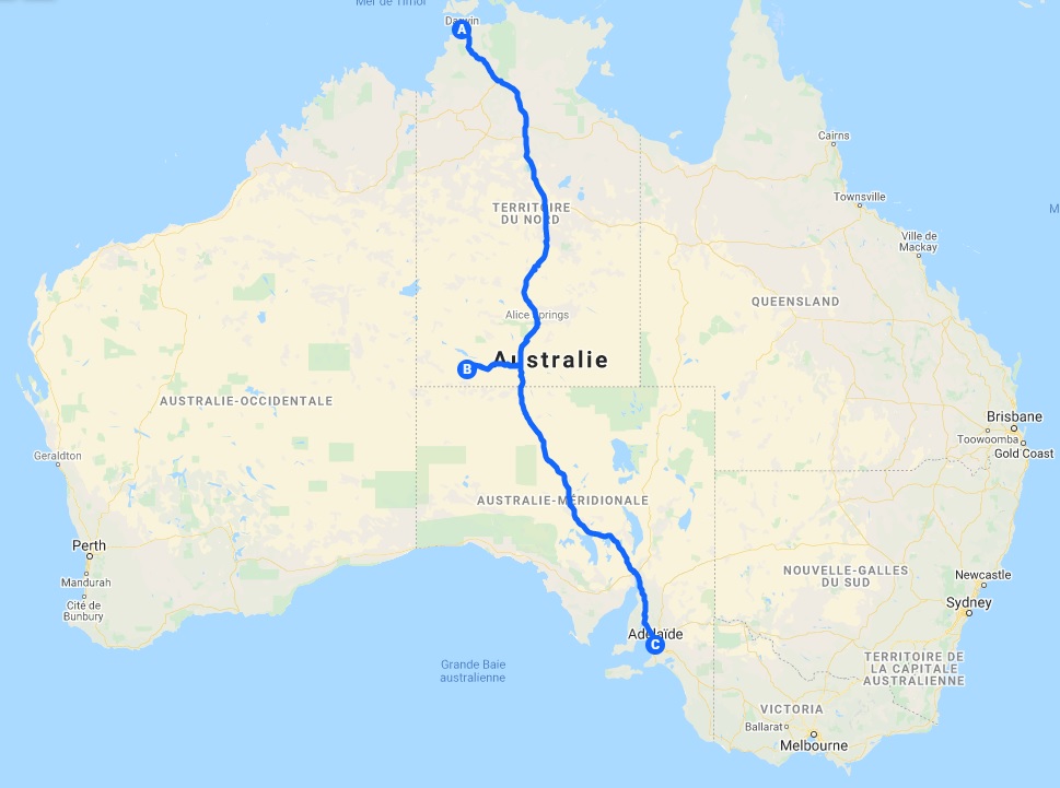 Roadtrip australie - centre rouge - carte