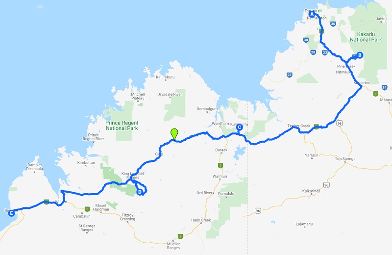 Roadtrip australie - Region du Kimberley- carte