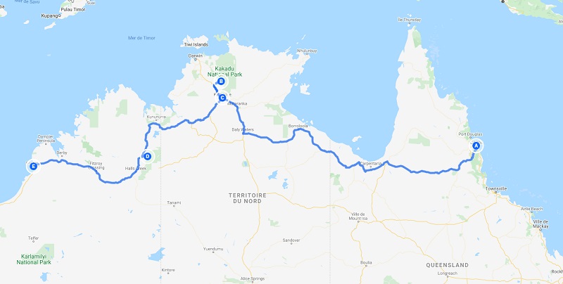 Roadtrip australie - Savanah Way- carte
