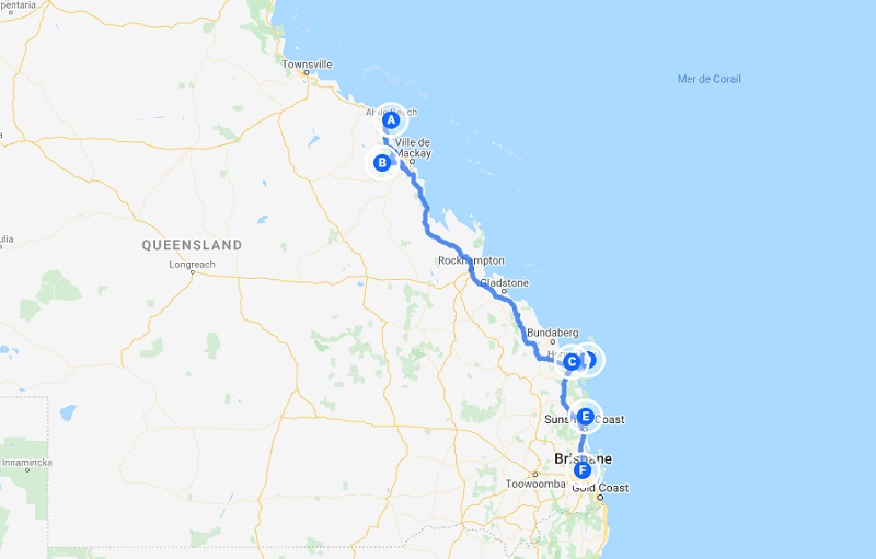 Roadtrip australie - sunshine Coast- carte